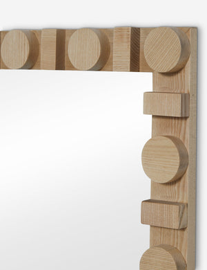 Top corner of the Sorenson Floor Mirror in natual.