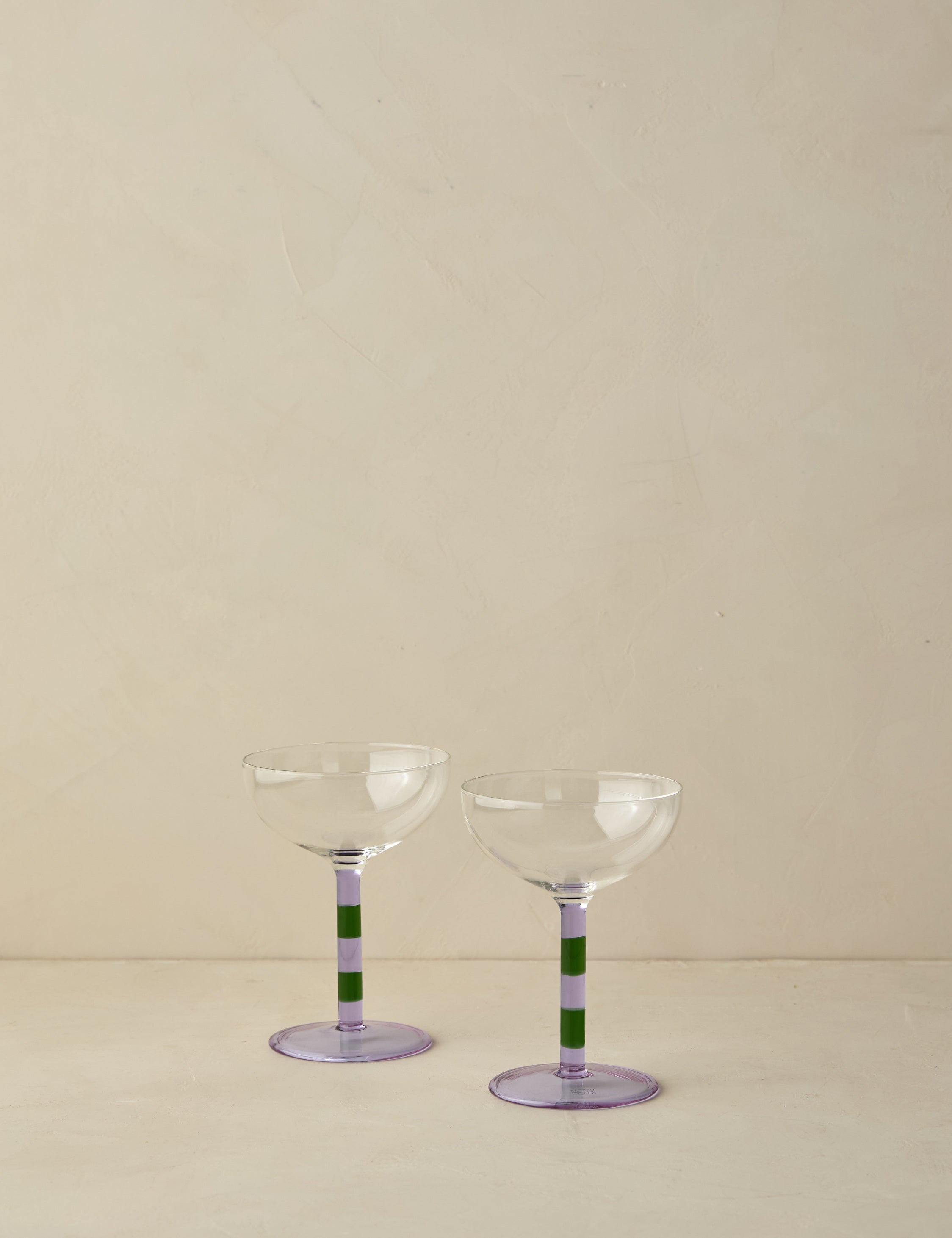 Striped Coupe Glasses - Lilac & Green s/2