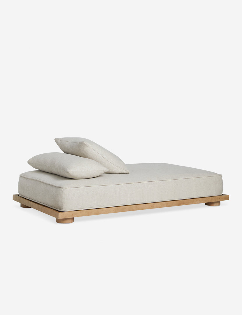 #color::flax-linen-weave | Angled view of the Enola minimalist low daybed.
