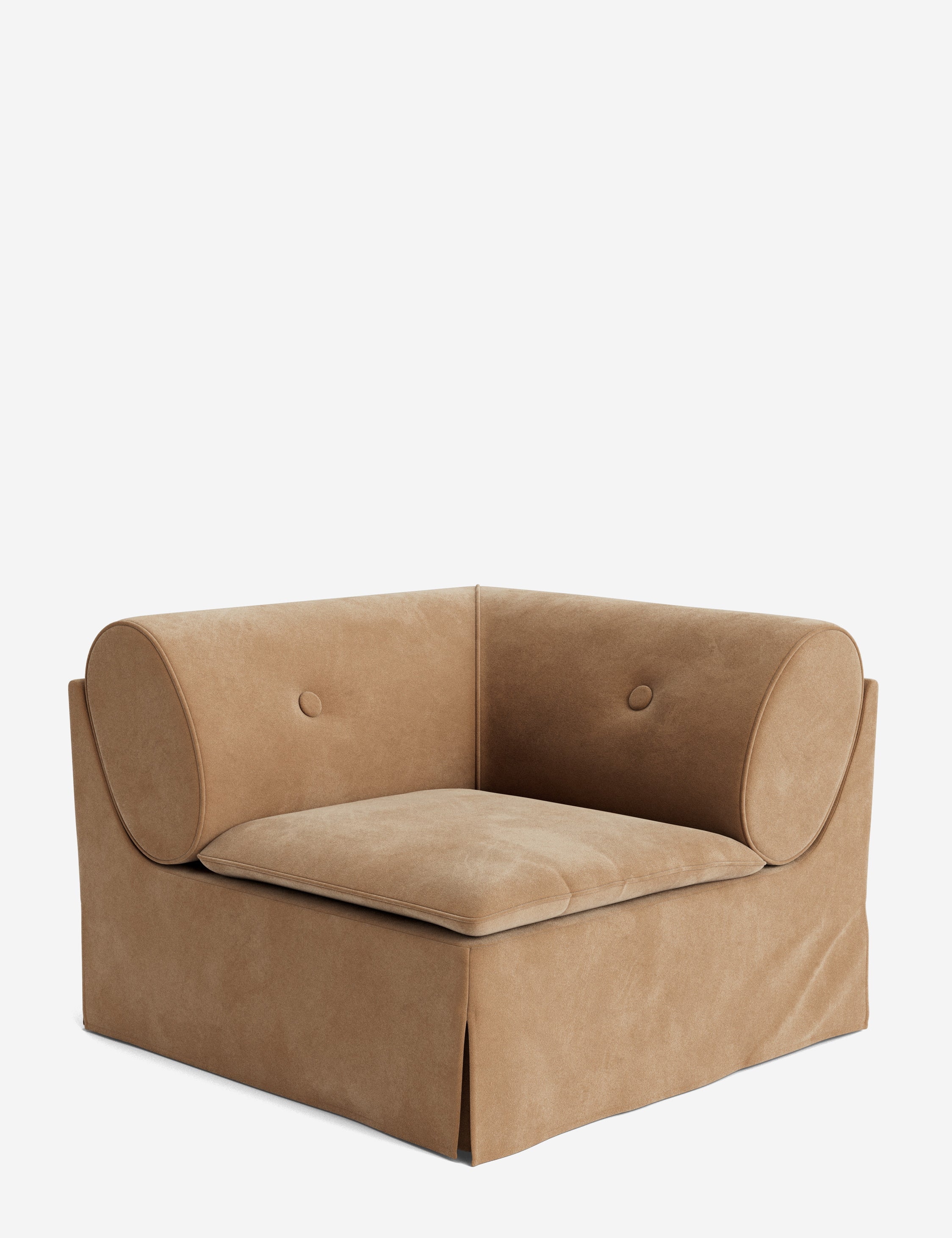 Rear view of the caramel velvet Trudy Modular Corner chair.