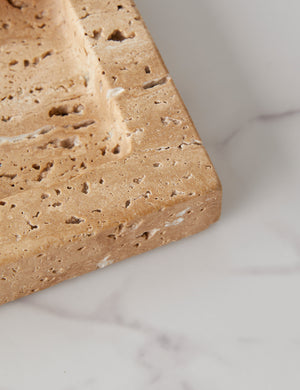 Close up view of the Teo catchall square tray in biscotti stone