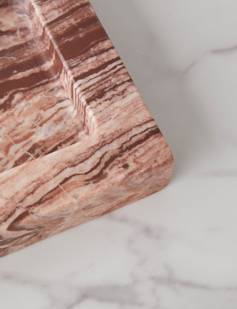 #color::pink-puff-marble | Close up view of the Teo catchall square tray in pink marble