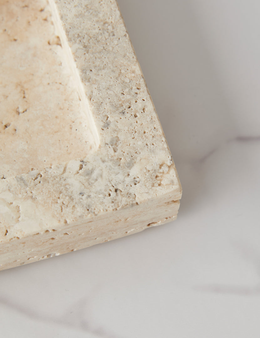 #color::travertine | Close up view of the Teo catchall square tray in travertine