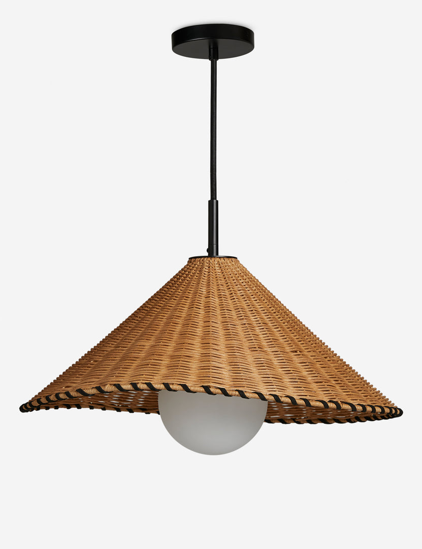 #color::natural #size::17-dia | Terrene Woven Rattan Pendant by Elan Byrd.