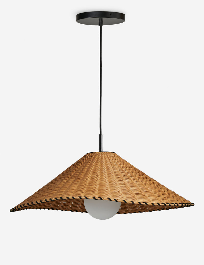 #color::natural #size::25-dia | Terrene Woven Rattan Pendant by Elan Byrd.