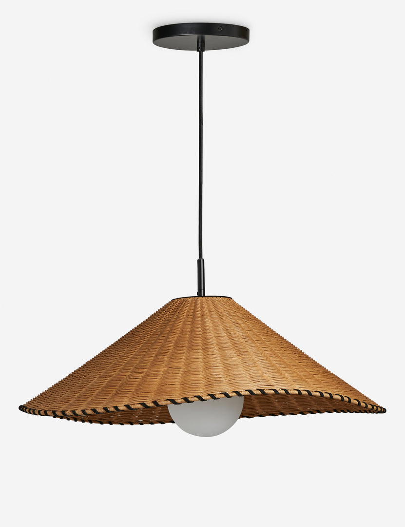 #color::natural #size::25-dia | Terrene Woven Rattan Pendant by Elan Byrd.
