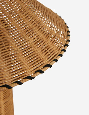 Close up of the shade of the Terrene Woven Rattan Table Lamp by Elan Byrd.