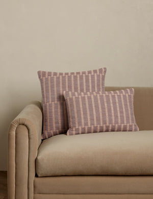 Thisbe offset stripe throw and lumbar pillows paired together on a sofa.