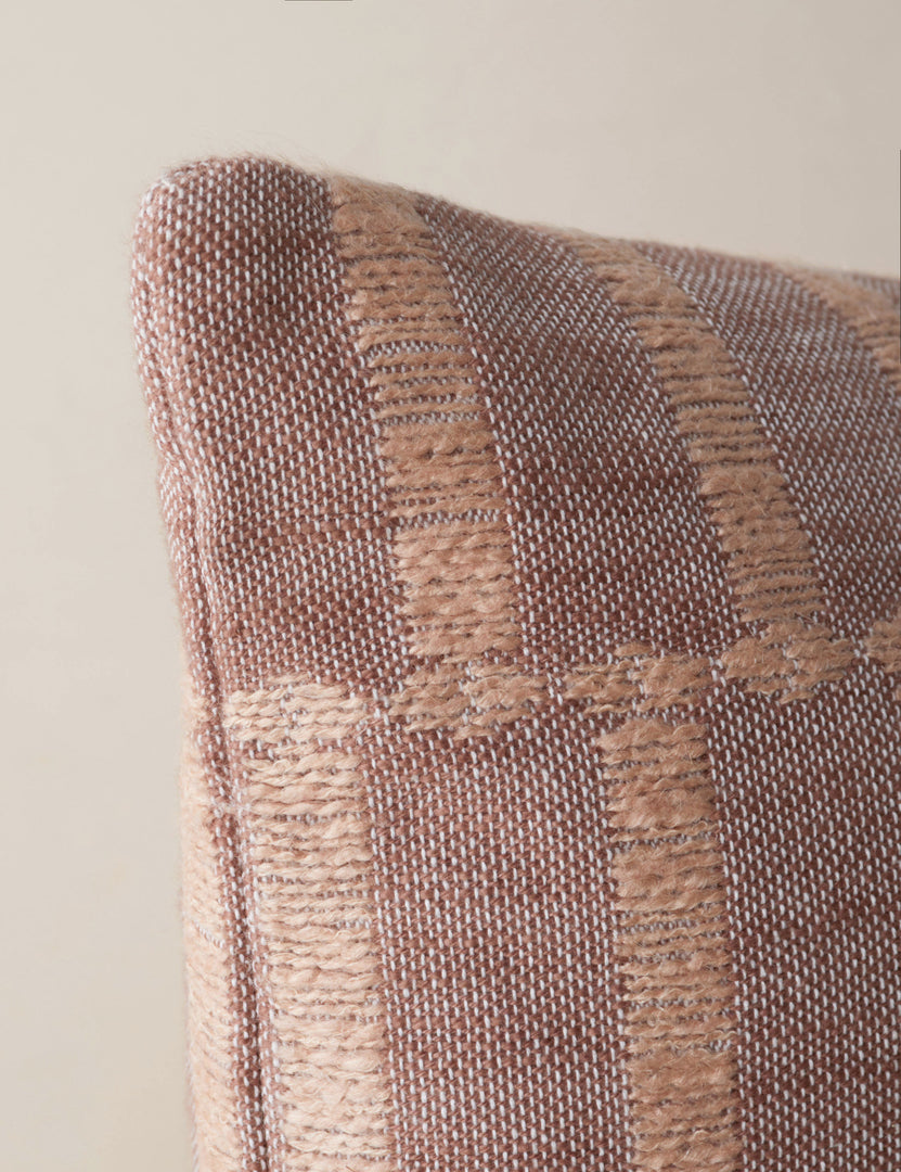 #color::blush #style::square #style::lumbar | Corner of the Thisbe offset stripe pillow.