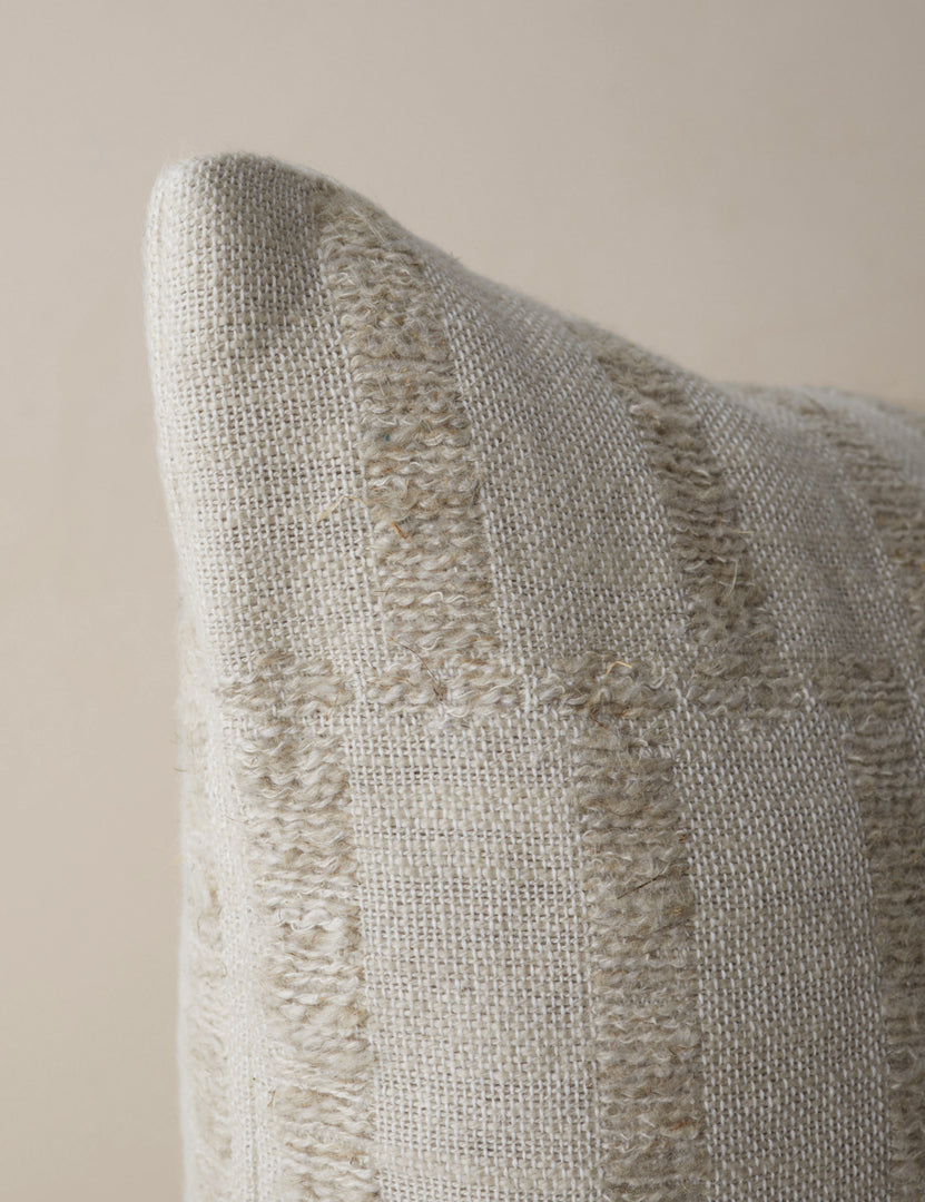 #color::natural #style::square #style::lumbar | Corner of the Thisbe offset stripe pillow.