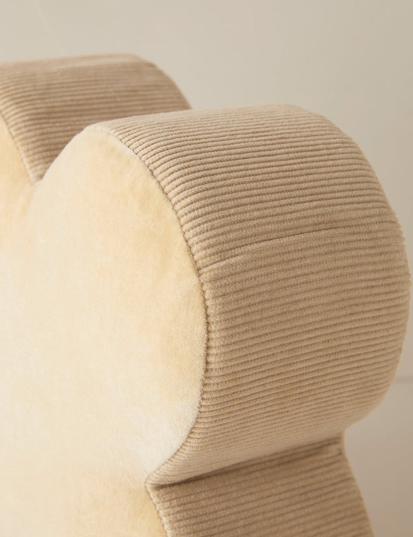 #color::light-beige | Close up of the Velvet clover shaped accent pillow in light beige