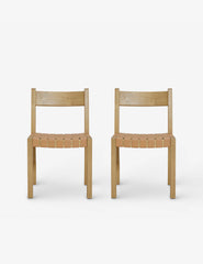 #color::natural | Set of 2 Vix light wood frame and woven leather seat dining chairs.