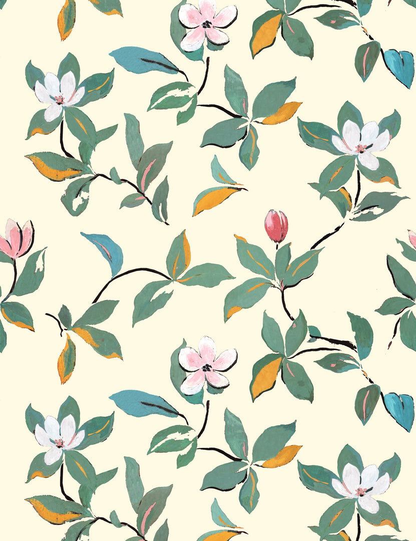 Magnolias Wallpaper by Paule Marrot, Natural, Swatch