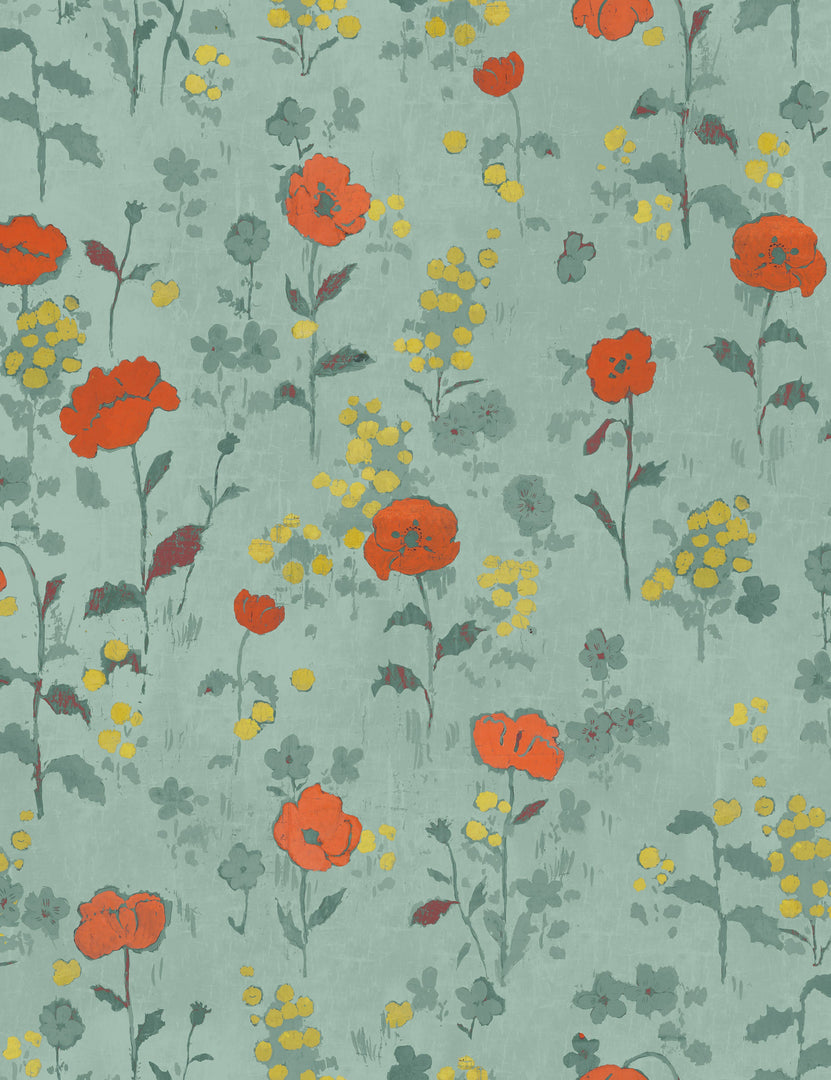 Poppies Wallpaper by Paule Marrot, Green, Swatch