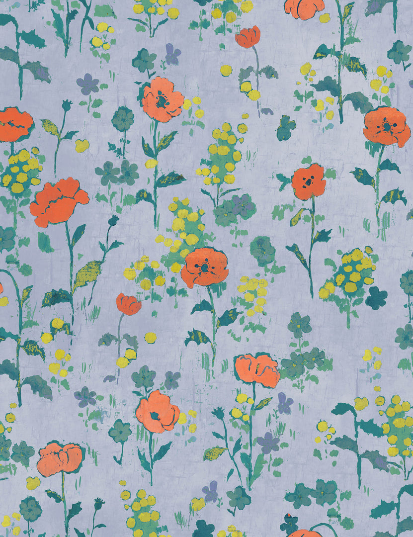 Poppies Wallpaper by Paule Marrot, Light Blue, Swatch