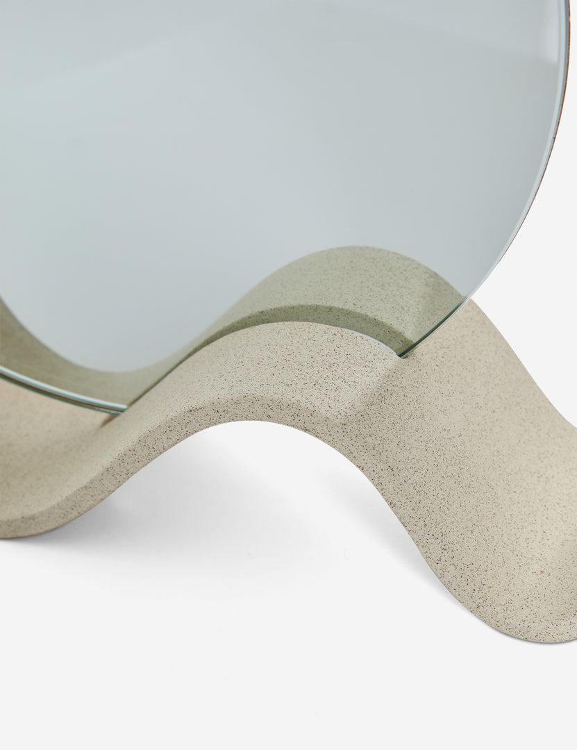 #color::speckled | Close up view of the round Wavee Table Mirror by SIN Ceramics