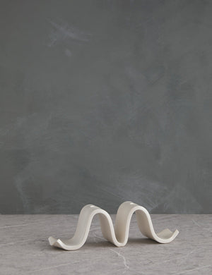 Wyn White Candelabra by SIN with an undulating silhouette and space for two taper candles