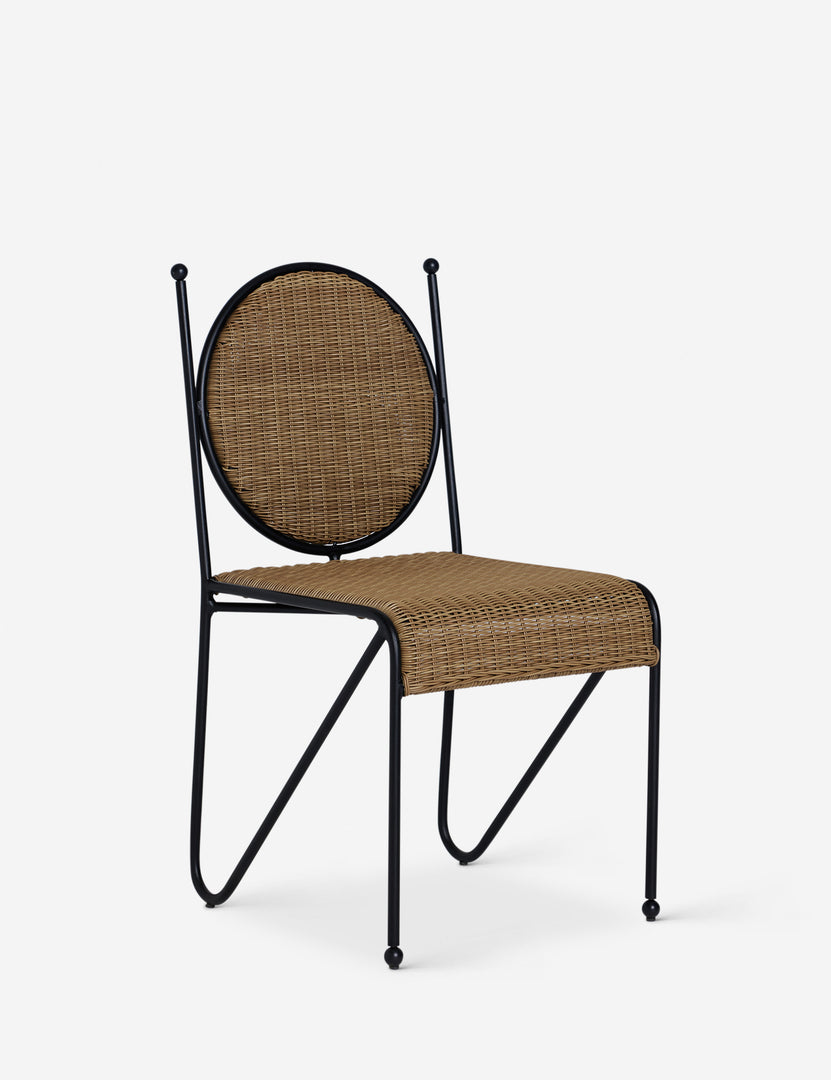 #color::natural | Angled view of the Ziggy modern wicker outdoor dining chair by Sarah Sherman Samuel.