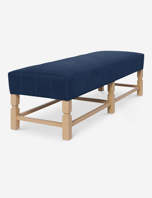Angled view of the Ambleside Dark Blue linen bench
