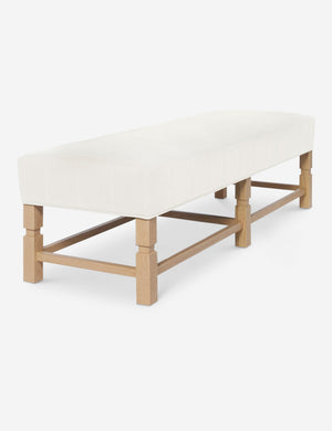 Angled view of the Ambleside Oyster white linen bench