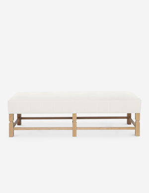 Ambleside Oyster white linen upholstered bench with carved detailing on the frame and vertical channeling around the cushion by Ginny Macdonald