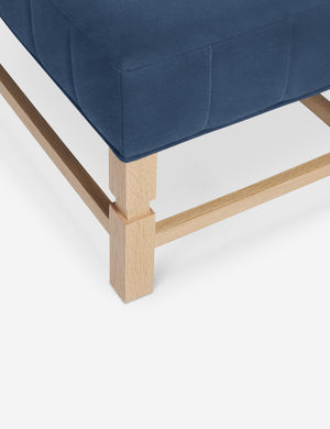 The vertical channeling on the cushion of the Ambleside Harbor blue velvet bench