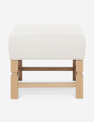 Ambleside Oyster white upholstered ottoman by Ginny Macdonald with a carved frame and vertical channeling on the cushion