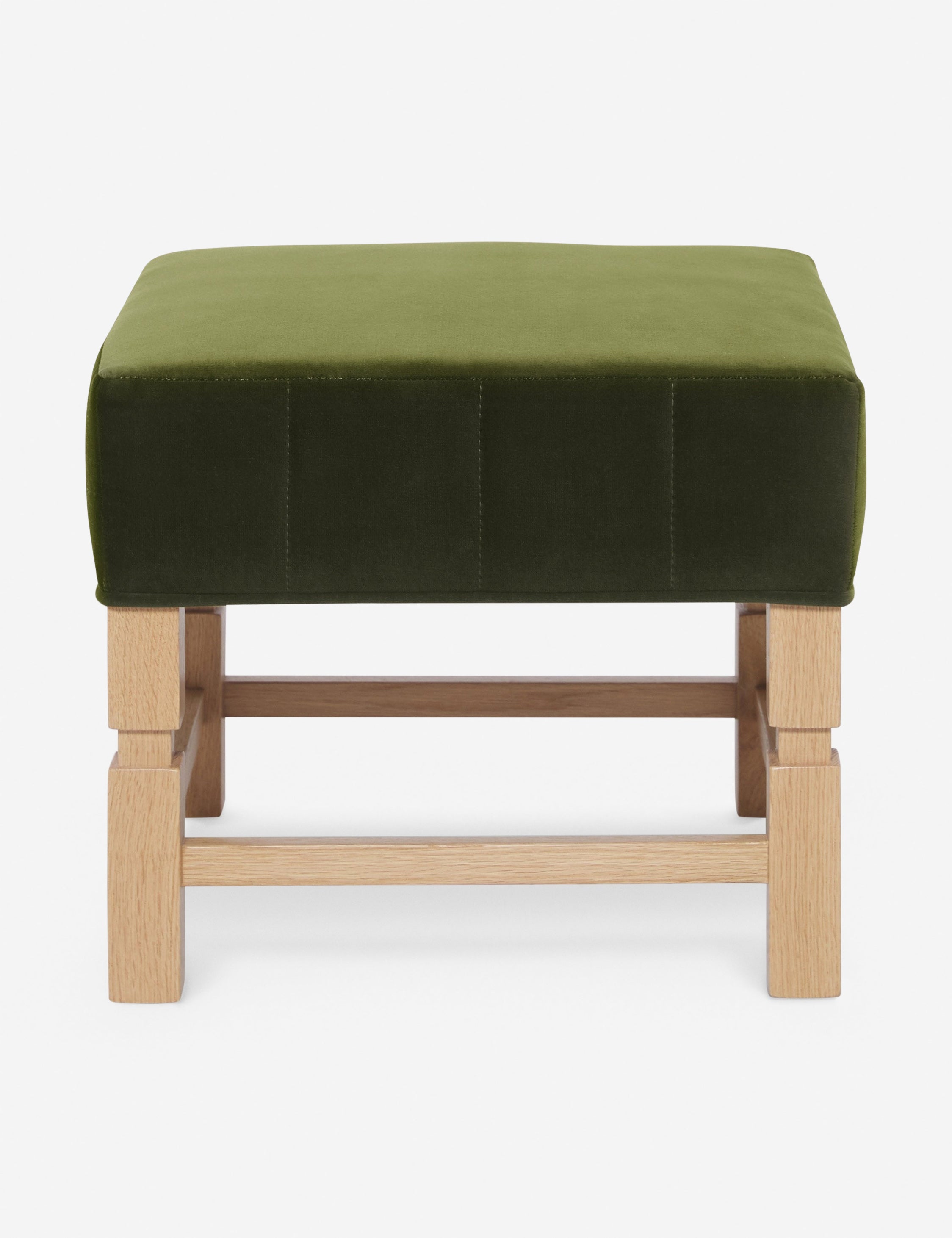#color::jade | Ambleside Jade green velvet upholstered ottoman by Ginny Macdonald with a carved frame and vertical channeling on the cushion