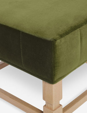 Close-up of the corner on the cushion of the Ambleside Jade green velvet ottoman