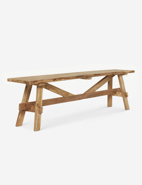 | Angled left view of the Arlene craftsman-style antiqued teak wood bench