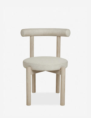 Dame minimalist rounded open-back dining chair with ivory upholstered seat and ash wood frame