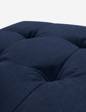 Button tufting on the cushion of the Dark Blue Linen Grasmere Ottoman