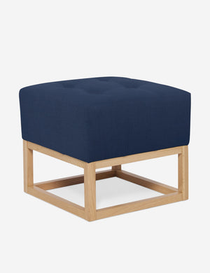 Angled view of the Grasmere Dark Blue Linen Ottoman