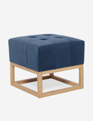 Angled view of the Grasmere Harbor Blue Velvet Ottoman
