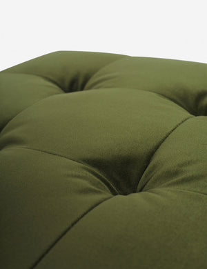 Button tufting on the cushion of the Jade Green Velvet Grasmere Ottoman