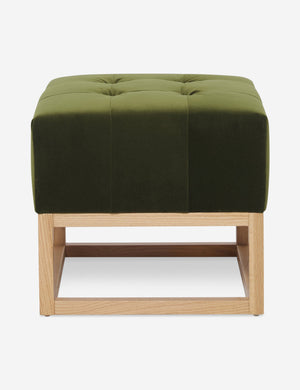 Jade Green Velvet Grasmere Ottoman with an upholstered cushion and airy wooden frame by Ginny Macdonald