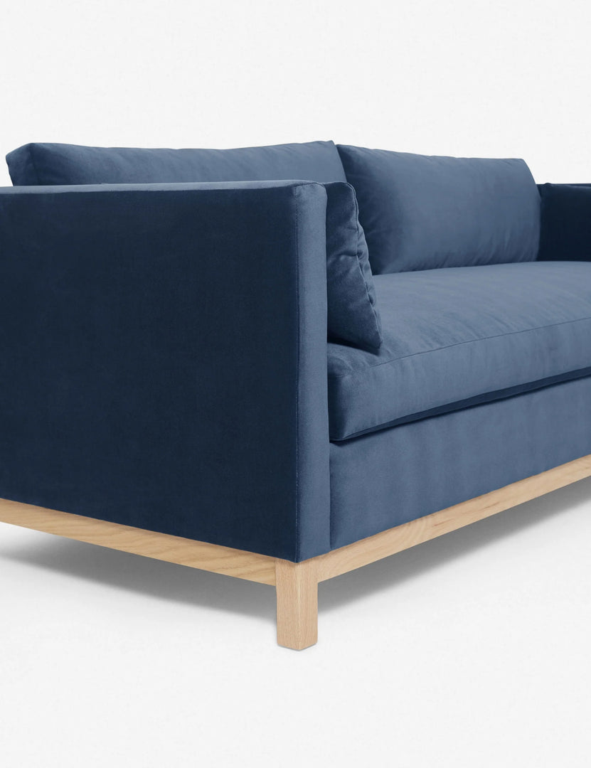 #size::84-W #size::96-W #color::harbor | Left side of the Harbor Blue Velvet Hollingworth Sofa