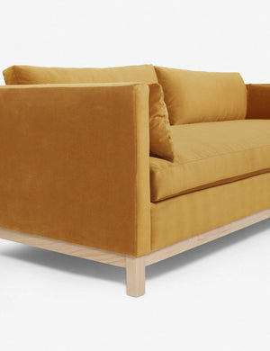 Left side of the Goldenrod Velvet Hollingworth Sofa
