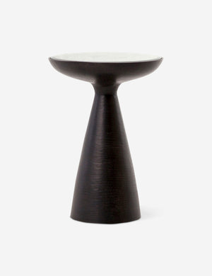 Bridget bronze pedestal side table with mirror ash glass top