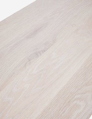 Detailed shot of the white-washed oak on the Luna white-washed oak oval console table.
