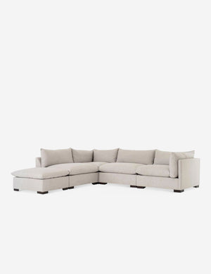 Angled view of the Mitzi gray linen modular sectional sofa