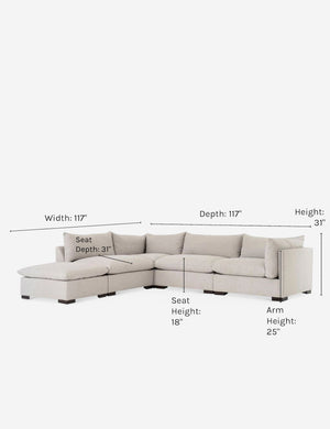 Dimensions on the Mitzi gray linen modular sectional sofa