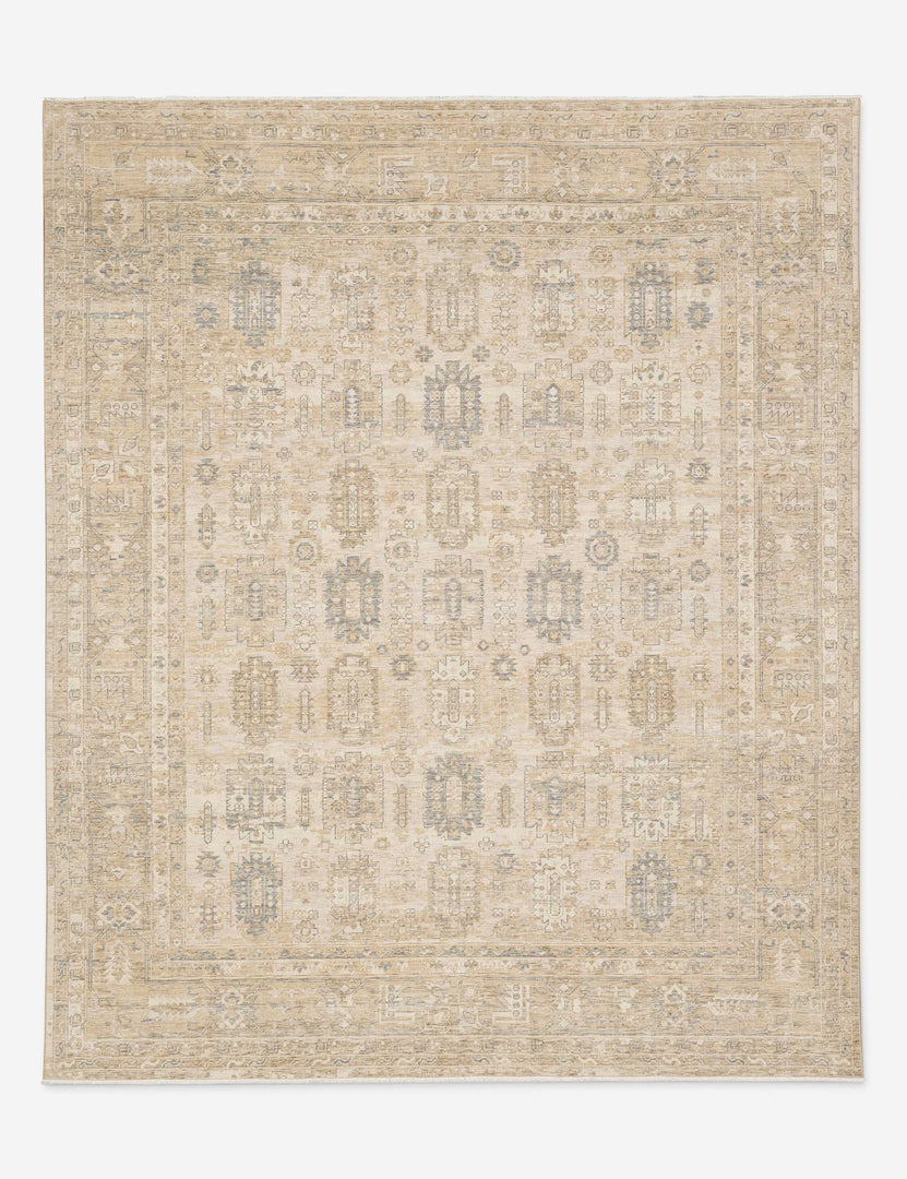 Tan Wool Oushak Hand-Knotted Oriental Rug - 8'11 x 11'8 - 8'11 x 11'8, Tan