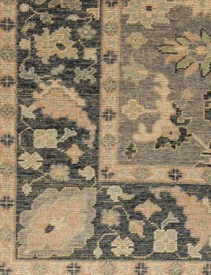 Close up view of the Candela traditional motif hand-knotted wool rug