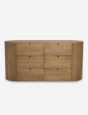 Kono 6-drawer curved oak wide dresser.