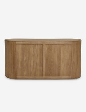 Back of the Kono 6-drawer curved oak wide dresser.