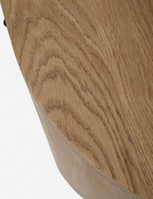 Close up of the wood grain of the Kono 6-drawer curved oak wide dresser.
