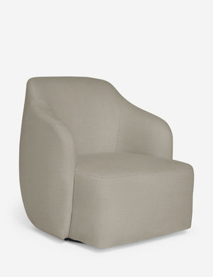 Angled view of the Tobi Flax linen swivel chair