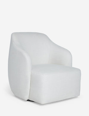Angled view of the Tobi Natural linen swivel chair