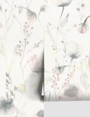 Scalamandre Lo soft and pastoral gray toned floral wallpaper